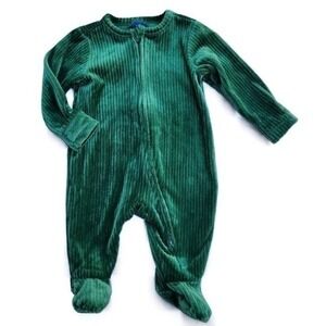 Old Navy Green Velour Ribbed Zip Footie Romper Size 0-3m Sleeper